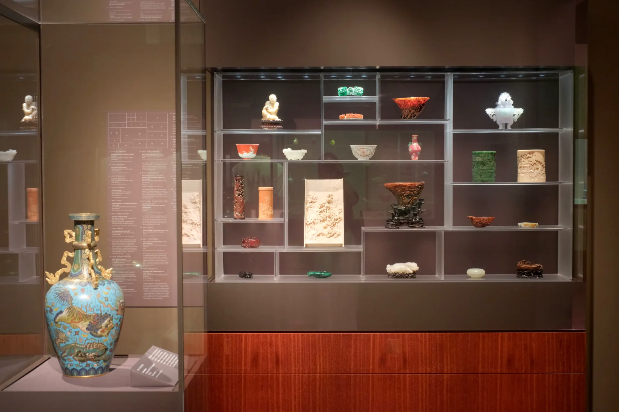 Objects in different materials and forms share the same gallery space, highlighting the breadth of Chinese decorative traditions represented at The Met. Photo by Iris Ye.